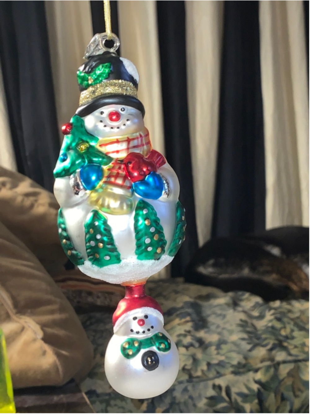 Blown glass Holiday Snowman Ornament One Size Silver Green